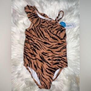 Carter's Brown and Black Tiger Print One Piece bathing suit girls 5T